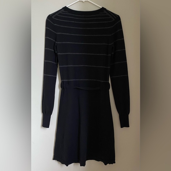 Theory Wool Blend Milly New Steady Stripe Tie Waist Fit n Flare Sweater Dress- M - Picture 6 of 10